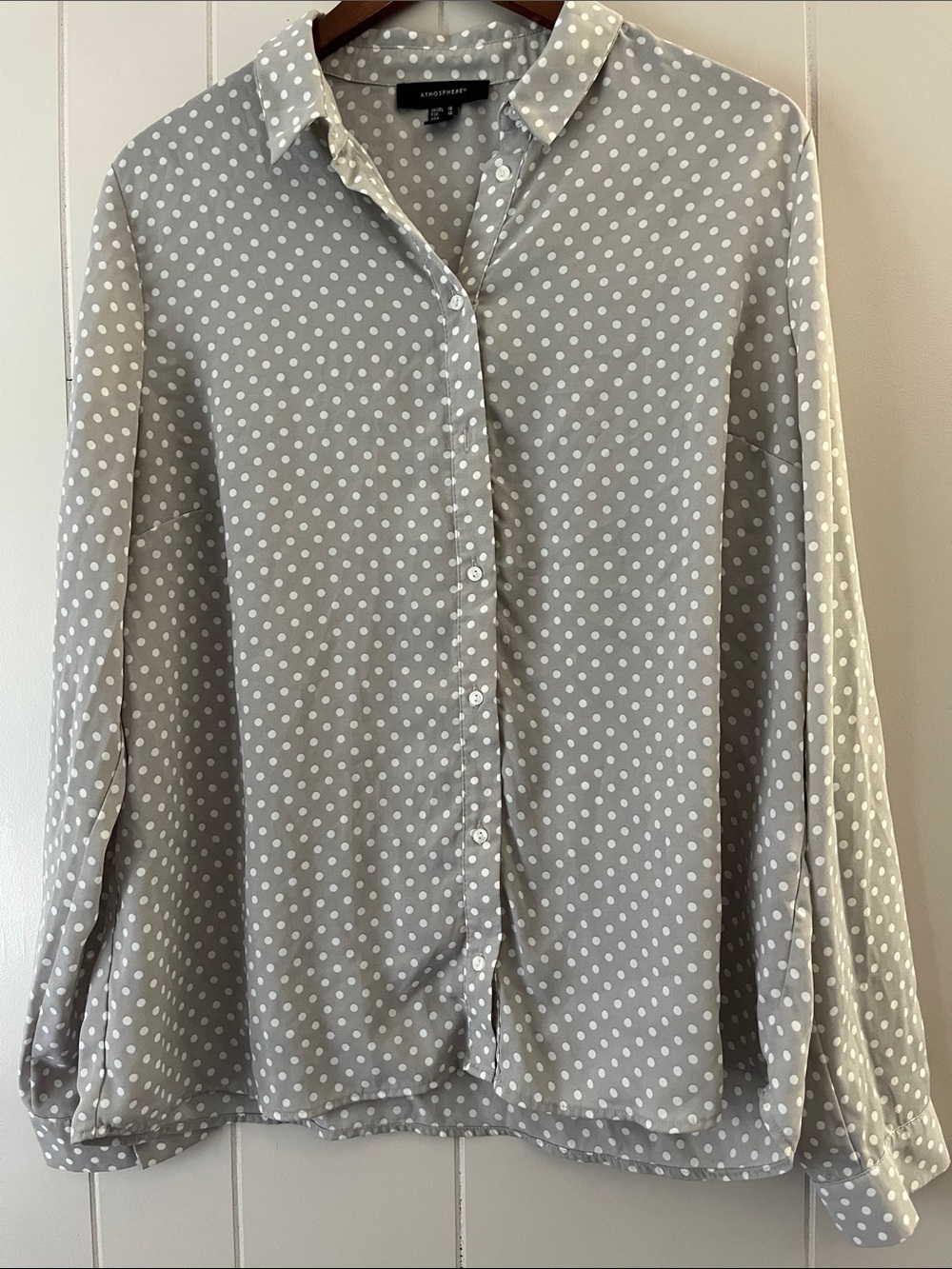 Atmosphere Light Gray Polka Dot Button-Down Shirt
